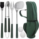 POLIGO 7PCS Golf-Club Style BBQ Accessories with Rubber Handle, Grill Tools Set Stainless Steel BBQ Utensils for Outdoor, Camping Barbecue Accessories Set Ideal Fathers Day Birthday Gifts for Dad Men