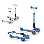 Globber Junior Foldable Fantasy - Blue Racing- Kids 3 Wheel Scooter For Ages 2+ - Folding With Adjustable Handles - LED Wheels - Globber offers 2 Year UK Warranty on all scooters