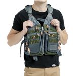 Obcursco Adjustable Size Fly Fishing Vest Pack with Breathable Mesh, Trout Fishing Gear, for Outdoors Stream Fishing(Army Green)