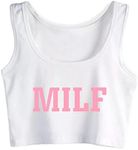 Hot Milf Funny Printed Cotton Sleeveless Crop Top, White, Medium