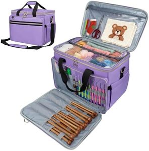 Anitor Large Crochet Bag, Yarn Bag with Clear Top Lid, Unfinished Project Compartment, 6 Yarn Holes. Holds Knitting Needles, Crochet Hooks, Yarn, Purple, (Bag Only)