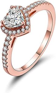 MDFUN Luxurious 18k Gold Plated Cubic Zirconia Wedding Engagement Rings Eternity Bridal Band Halo Rings (A-rose gold plated, 9.5)