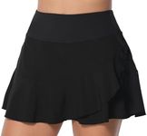 Sunzel Women's Tennis Skirt with Built-in Shorts Pleated High-Waisted Athletic Skort with Pockets & Tummy Control for Golf, Workout, Running, and Gym, Black, Large