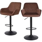 ralex-chair Bar Stools Set of 2, Height Adjustable Velvet Fabric Swivel Barstool Bar Chairs, Breakfast Dining Stools With Backrest and Armrest for Bar, Counter and Kitchen,Brown