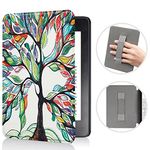SCSVPN Case for 6'' Kindle Paperwhite 10th Generation - 2018 (Model NO. PQ94WIF) with Hand Strap & Auto Sleep/Wake, Slim Thin PU Leather Smart Shell Cover ONLY Fit Kindle Paperwhite 2018 - Happy Tree
