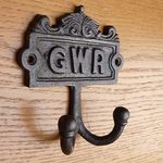 Vintage Style Twin Coat Hook Cast Iron GWR Victorian Repro Double Peg 110mm x 120mm Great Western Railway