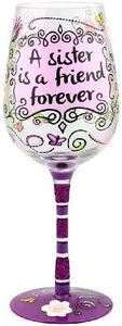 TOP SHELF TS-5061A “A Sister is a Friend Forever” Wine Glass – Hand-Painted – Gift Ideas for Her Multicolor, 15oz