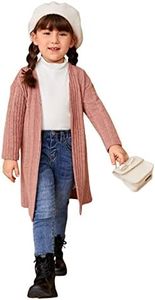 WDIRARA Toddler Girl's Open Front Long Sleeve Ribbed Knit Cardigan Casual Sweaters Dusty Pink 4Y