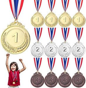 12 Pezzi Medaglie Premiazioni Metallo: Nizirioo Medaglie Oro Argento Bronzo, Medaglie Vincenti per Medaglie d'oro per Bambini, Feste, Giochi Sportivi, Calcio, Concorrenza