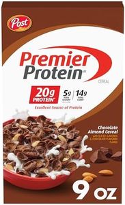 Post Premier Protein Chocolate Almond Cereal, Chocolatey Protein Cereal Flakes with Sliced Almonds, Contains 20g of Protein Per Serving, 9 OZ Box