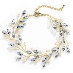 Mariell Bridal and Wedding Gold Bracelet with Crystal Gems and Freshwater Pearls, Fits 7" to 8 ½" Wrist, Regular, Metal Crystal, crystal