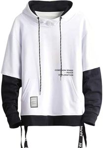 Moshtashio Men's Patchwork Hoodie with Contrasting Colour, Long Sleeve, Basic Sweatshirt, Pullover with Hood, 1 White, XX-Large