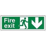 V Safety Fire Exit Arrow Down Sign - Landscape - 300mm x 100mm - 2mm Rigid Plastic, 14002AX-R2