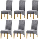 LANSHENG Stretchy Chair Covers for Dining Room Chairs,Stretch Spandex with Elastic Band Chaircover,Velvet Large Dining Chair Slipcovers for Restaurant Hotel Party Banquet (Light Gray,Set of 6(XL))