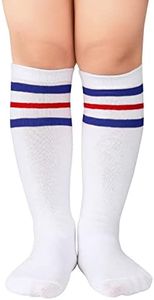 Zando Children Athletic Knee High Tube Socks Cosplay Socks for Kids Boys Girls B White w Blue w Red One Size for 3-5T