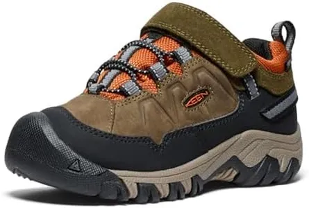 KEEN Targhee 4 Low Height Durable Comfortable Waterproof Hiking Shoes, Dark Olive/Gold Flame, 1 US Unisex Big Kid