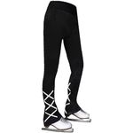 JoyCan Ice Skating Pants Girls Women's Figure Skating Trousers Black Cross Straps Fleece Skating Leggings Children, White, 10-12 Years