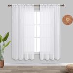 KOUFALL White Semi Sheer Curtains 63 Inch Length for Bedroom Pair Set 2 Panels Rod Pocket Translucent Light Filtering Faux Linen Textured Solid Privacy Curtains Sheer for Closet Wide 52x63 in Long