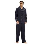 U2SKIIN Mens 100% Cotton Pajama Set, Soft Long Sleeve Pajamas for men Lightweight Button Up Sleepwear Lounge Pjs Set with Pockets（Navy,L）