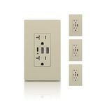 TOPELER 4 Pack USB Receptacle Outlets, 30W 6.0A USB C Wall Outlet, in-Wall Charger with 20A TR Outlet, Electrical Socket with 3 USB Port, UL & FCC Listed, Screwless Wall Plate, Ivory