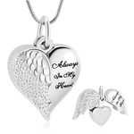 Always in my Heart Urn Necklace Cremation Jewelry for Ashes Pendants Memorial Lockets Keepsake Jewelry (Silver)