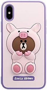 LINE Friends KCL-CPB003 iPhone Xs/iPhone X Case, Silicon Case, Piggy Brown (Line Friends Silicone Case), iPhone Cover, 5.8 Inches, Officially Licensed Product