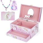 hombrima Music Jewellery Box with Drawer Necklace Bracelet, Musical Jewelry Storage Case with Spinning Ballerina Gift Set for Kids Girls Children Daughter (Pink Horse)