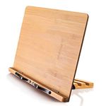 wishacc Bamboo Book Stand Cookbook Holder with 5 Adjustable Height 13.2 x 9.2"