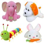 Future Shop Pack of 4 Appu Elephant, White Dog, Rabbit & Caterpiller Best Super Soft Combo Toys for Cute Kids Baby Boys/Girls Animal Stuffed Toys.