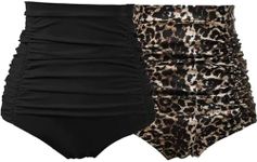 COCOPEAR Women's Ruched High Waisted Bikini Bottom Retro Vintage Swim Short Tankinis (Pack of 2) Black+Leopard 4XL/20-22