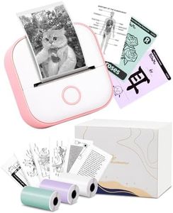 Memoking Mini Sticker Printer - T02 Small Thermal Printer for Phone, Portable Wireless Receipt Printers with 3 Rolls Paper for Students Birthday, Compatible with iOS & Android, Pink