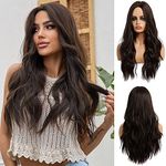 Esmee Long Wavy Dark Brown Wigs for Women Natural Synthetic Hair Heat Resistant Wigs for Daily Party Cosplay Wear-24 Inches