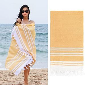 LINENOVA 100% Cotton Turkish Beach Towel 180x100cm, Sand Free Quick Dry Lightweight Large Oversized Turkish Bath Towels for SPA, Beach, Pool, Gym and Bathroom- Orange