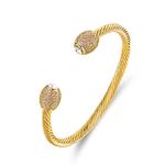 Barzel 18K Gold Plated Crystal Cable Bangle Bracelet For Women - Cuff Bangle Bracelet, 7.5 inches, Metal, crystal