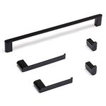 IDEA CASA Black Bathroom Hardware Set - Bathroom Towel Racks Toilet Paper Holder and Towel Bar 5 Piece Bathroom Accessories Set - Black Bathroom Accessories (D Shape Black)