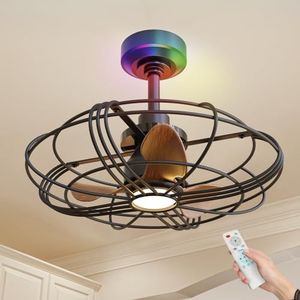 NACATIN Outdoor Ceiling Fan with Lights, Remote, App & Wall Switch Control, 21in RGB Ceiling Fans with Lights and Remote, 3 Color Temperatures: Perfect for Patios, Gazebos, & Bedrooms, Black