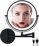 Rechargeable Lighted Wall Mounted Makeup Mirror 8 Inch Bathroom Mirror Double-Sided 1X/10X Magnification LED Vanity Mirror 3 Color Lighting Touch Screen 360° Swivel 13 Inch Extendable