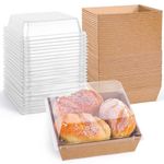 VGOODALL 48PCS Cake Slice Boxes with Clear Lids, 12CM Oil-Proof Paper Charcuterie Boxes Bakery Dessert Box Food Containers Takeaway for Bakery Macaron Sandwich Cookies (Brown)