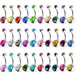 Outee 30 Pcs 14G Belly Button Rings Belly Rings for Women Belly Piercing Jewelry Belly Bars Navel Rings Stainless Steel Body Piercing Jewelry for Women