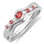 Dazzlingrock Collection 14K Ruby And White Diamond Promise Engagement Wedding Ring Set, White Gold, 5, Ruby White Diamond White Gold, Ruby