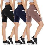 3 Pack Biker Shorts with Pockets for Women – 8"/5" High Waisted Tummy Control Workout Spandex Shorts for Gym Yoga