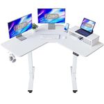 FEZIBO L Shaped Electric Standing Desk, 120 * 120cm Hight Adjustable Stand Up Workstation with Monitor Stand, Sit Stand Corner Desk with White Top