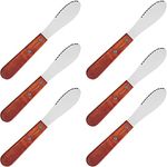 YANQINQIN 6PCS Stainless Steel Straight Edge Wide Butter Spreader with Wood Handle,Cheese Condiment Knives