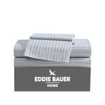 Eddie Bauer - Queen Sheets, Cotton Percale Bedding Set, Crisp & Cool Home Decor (Ticking Stripe Navy/Green, Queen)
