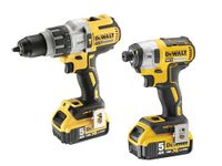 DeWalt DEWDCK276P2 Brushless Twin Pack with 2 x 5 A Li-Ion Battery, 18 V, Yellow