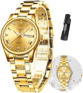 OLEVS Women's Gold Watches Luxury Dress Small Face Easy to Read Day Date Waterproof Stainless Steel Quartz Analog Luminous Diamond Casual Ladies Watch for Women