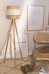 AKWAY Rattan Cane Webbing Floor Lamp Bamboo Floor Lamp Cane Floor Lamp Standing Lamp Wooden Standing lamp for Living Room Bedroom (14" D X 11") (Beige)