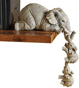 Collections Etc Full Size Elephant Sitter Hand-Painted Figurines - Set of 3, Mother and Two Babies Hanging Off The Edge of a Shelf or Table