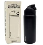 House of Quirk Sippease Insulated Stainless Steel Water Bottle with Straw for Sports and Travel BPA-Free 950ML (Black)