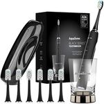 AquaSonic Black Series PRO - Ultra Whitening 40000 VPM Smart Toothbrush with Revolutionary Wireless Charging Glass - 6 Adaptive ProFlex Brush Heads & Travel Case - 4 Modes w Smart Timer